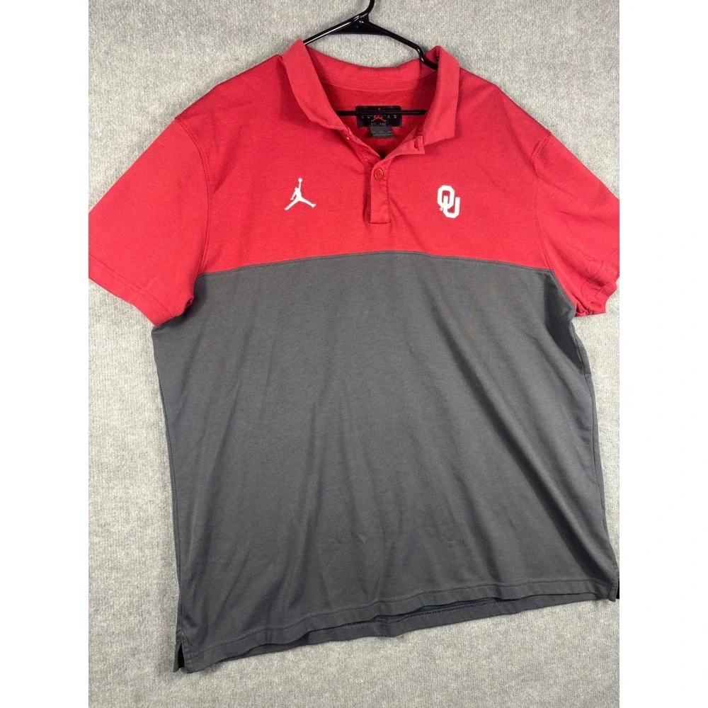 Jordan Oklahoma‎ Sooners Polo Colorblock Jumpman Logo Mens XXL Red Grey